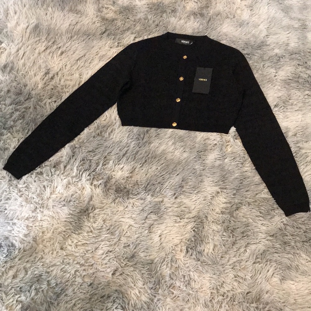 ✨ New Authentic Versace Runway Croc-Jacquard Cropped Cardigan ✨ size 44